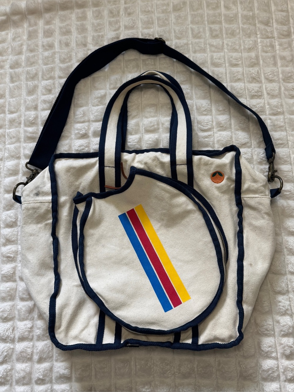 Tangerine Canvas Tennis Pickleball Shoulder Tote Bag w/ Stripes Club Gym Court